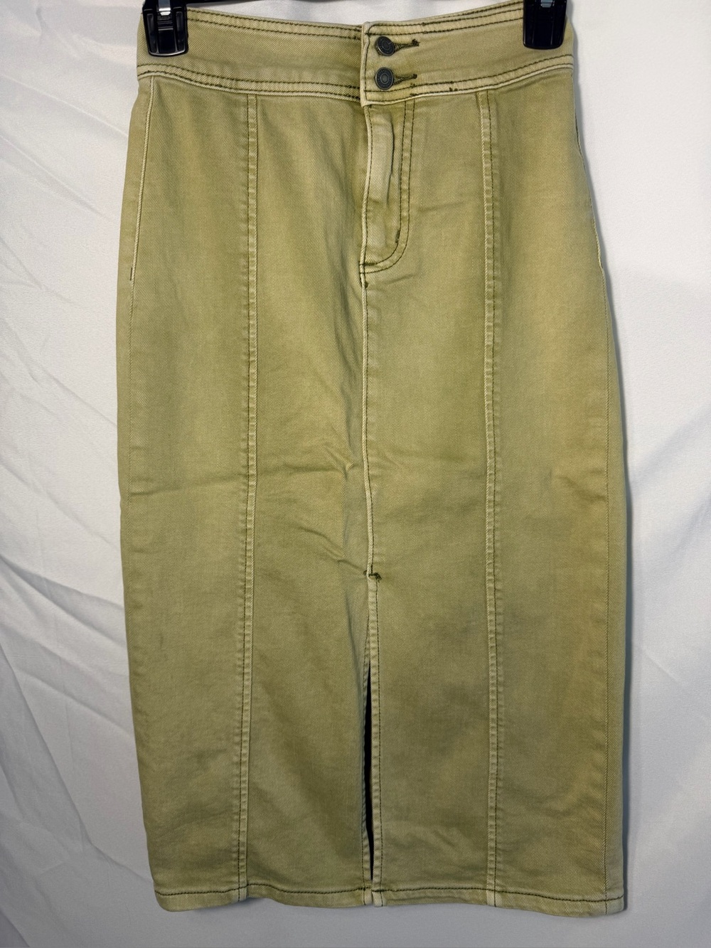 We The Free by Free People high-waisted denim pencil/midi skirt in light olive